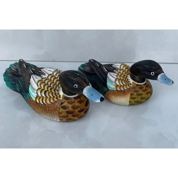 Two Small Duck Miniature Wood Carved Hand Painted Decoratives Mallard Decoy 4"x5 - Picture 5 of 16